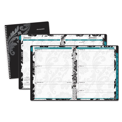 AT-A-GLANCE Madrid Weekly Block Format Appointment Book, Madrid Flora Artwork, 11 x 8.5, Black Cover, 12-Month (Jan to Dec): 2022