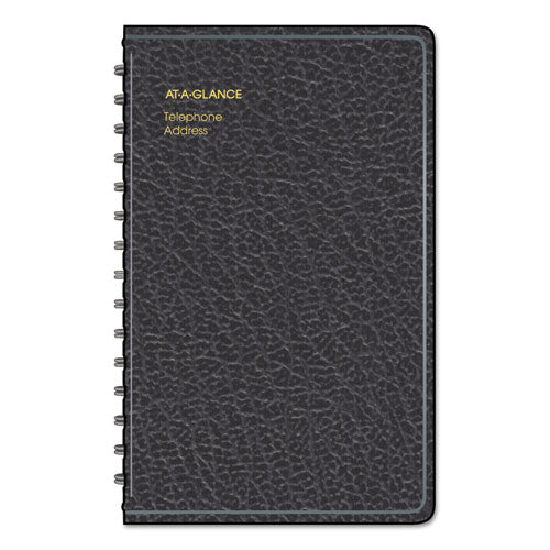 AT-A-GLANCE Telephone/Address Book, 4.78 x 8, Black Simulated Leather, 100 Sheets