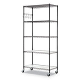 Alera 5-Shelf Wire Shelving Kit with Casters and Shelf Liners, 36w x 18d x 72h, Black Anthracite