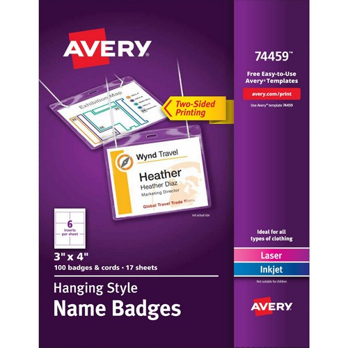 Avery Laser, Inkjet Laser/Inkjet Badge Insert - White - 74459