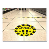 Avery Social Distancing Floor Decals, 10.5" dia, Please Wait Here, Yellow/Black Face, Black Graphics, 5/Pack