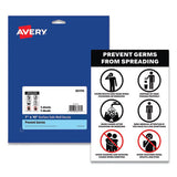 Avery Preprinted Surface Safe Wall Decals, 7 x 10, Prevent Germs from Spreading, White/Black Face, Black Graphics, 5/Pack