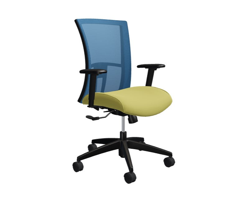 Global Vion – Sleek Blue Mesh High Back Tilter Task Chair in Vinyl for the Modern Office, Home and Business.