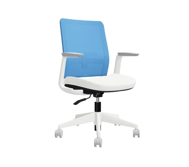 Global Factor – Smart and Chic Buzz Blue Mesh Synchro-Tilter Mid-Back Chair in Vinyl, Perfect for your State-of-the-Art Office, Home and Business.