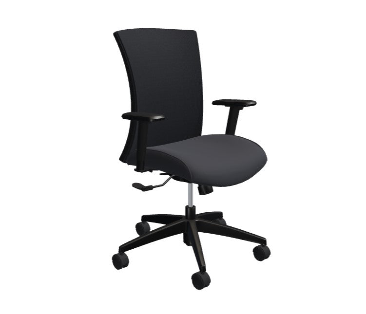 Global Vion – Sleek Black Dimension Mesh Medium Back Tilter Task Chair in Vinyl for the Modern Office, Home and Business