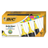 BIC Brite Liner 3 'n 1 Highlighters, Yellow Ink, 3 'n 1 Chisel Tip, Black/Yellow Barrel, Dozen