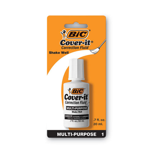BIC Cover-It Correction Fluid, 20 ml Bottle, White, Dozen