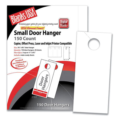 Blanks/USA Small Micro-Perforated Door Hangers, 67 lb, 8.5 x 11, White, 3 Hangers/Sheet, 50 Sheets/Pack