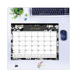 Blue Sky Baccara Dark Desk Pad, Baccara Dark Floral Artwork, 22 x 17, White/Black Sheets, Black Binding, Clear Corners, 2022