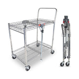 Bostitch Stowaway Folding Carts, 2 Shelves, 29.63w x 37.25d x 18h, Chrome, 250 lb Capacity