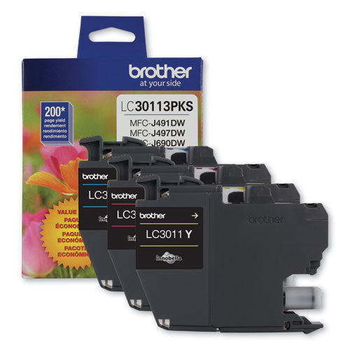 Brother LC3011 Ink, 200 Page-Yield, Cyan/Magenta/Yellow