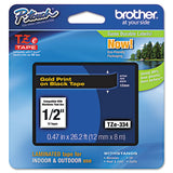 Brother P-Touch TZe Standard Adhesive Laminated Labeling Tape, 0.47" x 26.2 ft, Gold on Black