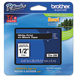 Brother P-Touch TZe Standard Adhesive Laminated Labeling Tape, 0.47" x 26.2 ft, White on Black