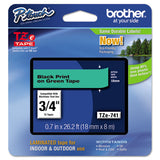 Brother P-Touch TZe Standard Adhesive Laminated Labeling Tape, 0.7" x 26.2 ft, Black on Green