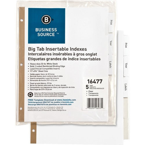 Business Source Tear-resistant Clear Tab Index Dividers - 16477