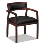 HON TopFlight Leather Guest Chair, 22.5" x 22" x 31", Black Seat, Mahogany Back/Base