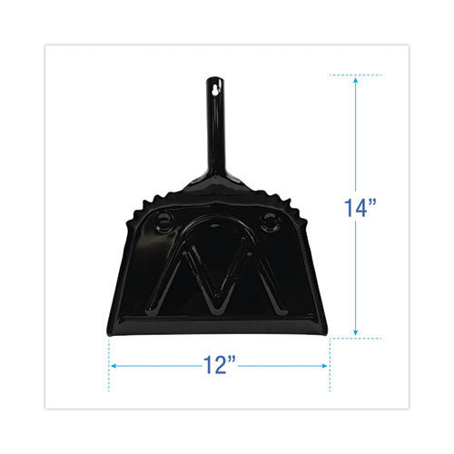 Boardwalk Metal Dust Pan, 12 x 14, 2" Handle, 20-Gauge Steel, Black, 12/Carton