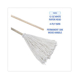 Boardwalk Handle/Deck Mops, 12 oz White Rayon Head, 48" Oak Wood Handle, 6/Pack