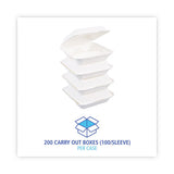 Boardwalk Bagasse Food Containers, Hinged-Lid, 3-Compartment 9 x 9 x 3.19, White, 100/Sleeve, 2 Sleeves/Carton