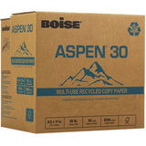 BOISE ASPEN 30% Recycled Multi-Use Copy Paper, 8.5" x 11" Letter, SPLOX Speed Loading Reamless Easy Carry Box, 92 Bright White, 20 lb. (2,500 Sheets) - SP-RC20