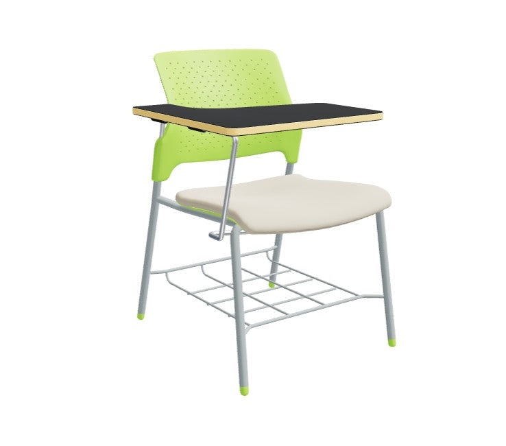 Global Stream – Fun and Functional Armless Classroom Chair in Metallic Tungsten, Polypropylene Back with a Sleek Illusion Seat Complete with Backpack Rack and Tablet