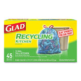 Glad Tall Kitchen Blue Recycling Bags, 13 gal, 0.9 mil, 27.38" x 24", Translucent Blue, 45/Box