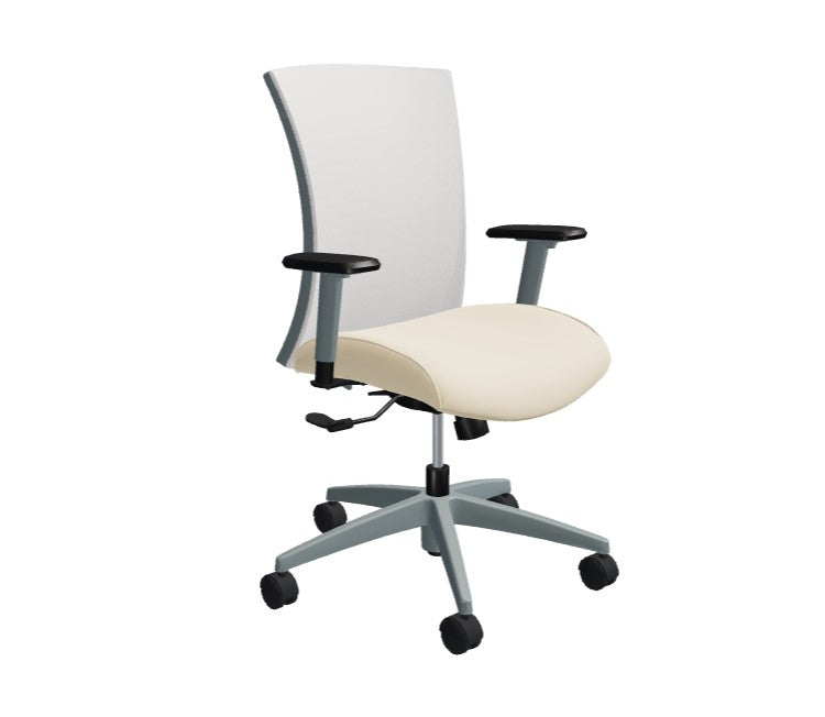 Global Vion – Sleek Chalk Dimension Mesh Medium Back Tilter Task Chair in Vinyl for the Modern Office, Home and Business