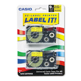 Casio Tape Cassettes for KL Label Makers, 0.37" x 26 ft, Black on Yellow, 2/Pack