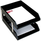 Dacasso Classic Black Leather Double Legal Trays with Silver Posts - A1023