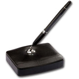 Dacasso Classic Black Leather Single Pen Stand with Silver Accents - A1029