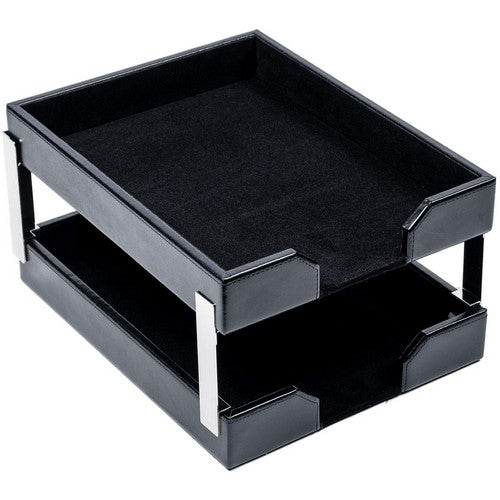 Dacasso Black Bonded Leather Double Letter Trays - A1422