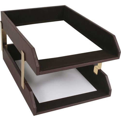 Dacasso Chocolate Brown Leather Double Legal-Size Trays - A3421