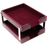 Dacasso Burgundy Bonded Leather Double Letter Trays - A5222