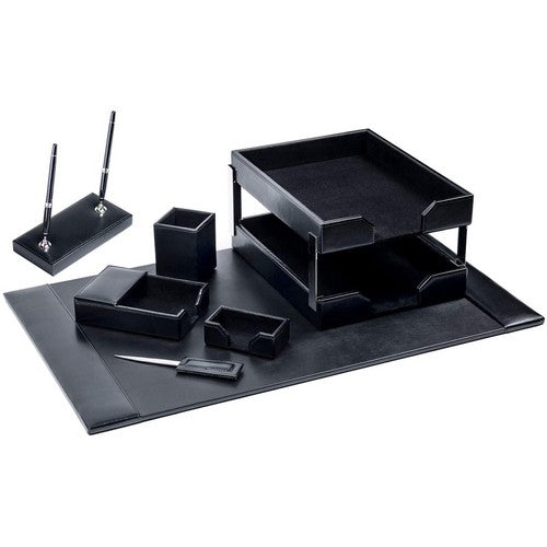 Dacasso Black Bonded Leather 9-Piece Desk Set - D1409