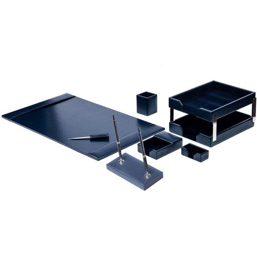Dacasso Navy Blue Bonded Leather 9-Piece Desk Set - D5009