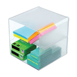 deflecto Stackable Cube Organizer, Divided, 2 Compartments, Plastic, 6 x 6 x 6, Clear