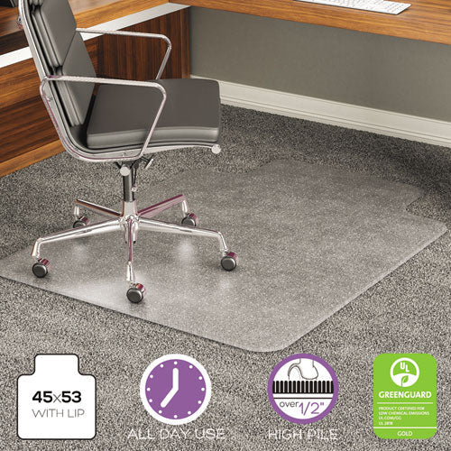 deflecto ExecuMat All Day Use Chair Mat for High Pile Carpet, 45 x 53, Wide Lipped, Clear