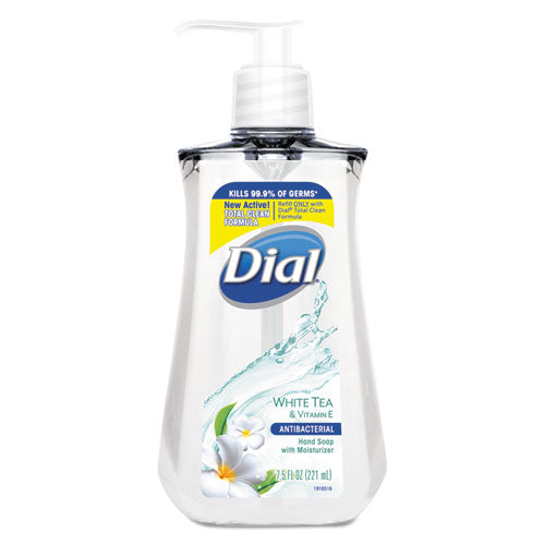 Dial Antibacterial Liquid Soap, White Tea, 7.5 oz Pump Bottle, 12/Carton