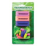Ticonderoga Neon Eraser Multipack, For Pencil Marks, (12) End-Cap Erasers, (3) Block Erasers, Assorted Colors