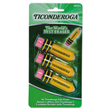 Ticonderoga Shaped Eraser, For Pencil Marks, Pencil Shaped, Small, Yellow/Green/Pink, 3/Pack