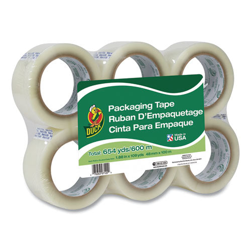 Duck Commercial Grade Packaging Tape, 3" Core, 1.88" x 109 yds, Clear, 6/Pack
