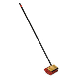 O-Cedar Commercial Bi-Level Floor Scrub Brush, Red Polypropylene Bristles, 10" Brush, 54" Black Metal Handle, 6/Carton