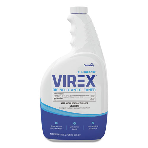 Diversey Virex All-Purpose Disinfectant Cleaner, Lemon Scent, 32 oz Spray Bottle, 4/Carton