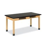 Diversified Woodcrafts Classroom Book Compartment Science Table, 60w x 30d x 30h, Black Epoxy Resin Top, Oak Base