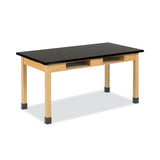 Diversified Woodcrafts Classroom Book Compartment Science Table, 54w x 24d x 36h, Black High Pressure Laminate (HPL) Top, Oak Base