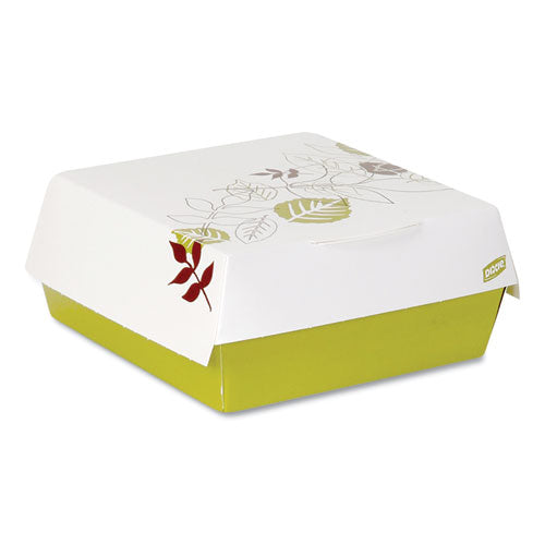 Dixie Paperboard Clamshell Sandwich Box, Pathways Theme, 5.5 x 5.5 x 1.38, White/Green/Maroon, 200/Carton