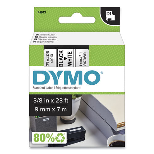 DYMO D1 High-Performance Polyester Removable Label Tape, 0.37" x 23 ft, Black on White