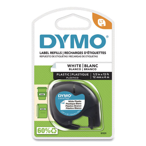 DYMO LetraTag Plastic Label Tape Cassette, 0.5" x 13 ft, White