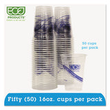 Eco-Products BlueStripe 25% Recycled Content Cold Cups Convenience Pack, 16 oz, Clear/Blue, 50/Pack