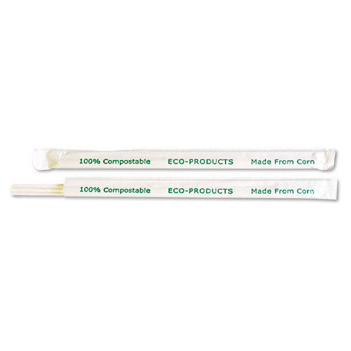 Eco-Products Clear Wrapped Straw, 7.75", PLA, 400/Pack, 24 Packs/Carton
